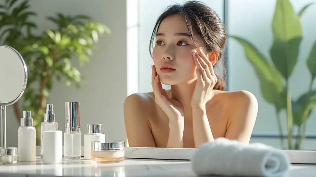 Femme appliquant une routine soin visage personnalisée pour une peau saine et éclatante